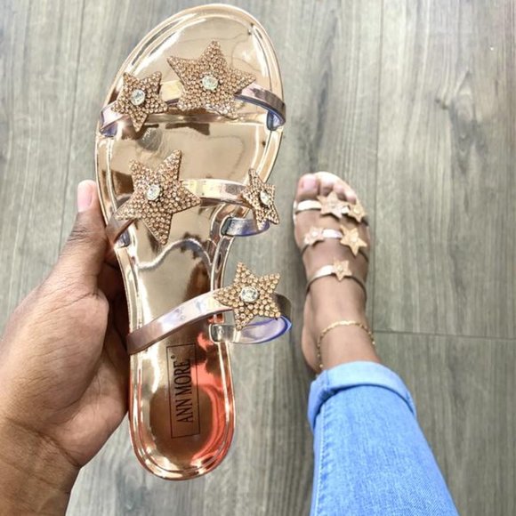 NEW Rose Gold Star Strap Sandals - Picture 4 of 9
